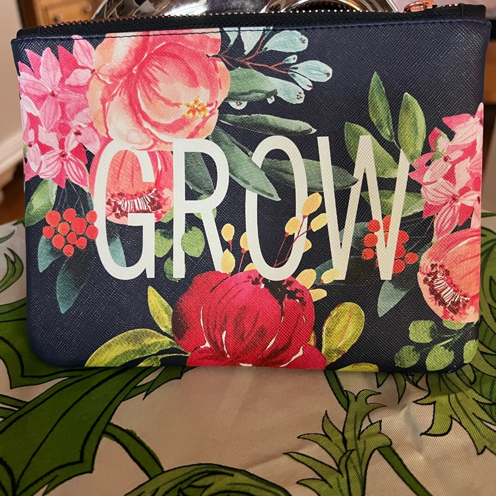 Floral Zippered Pouch - Black and Pink
